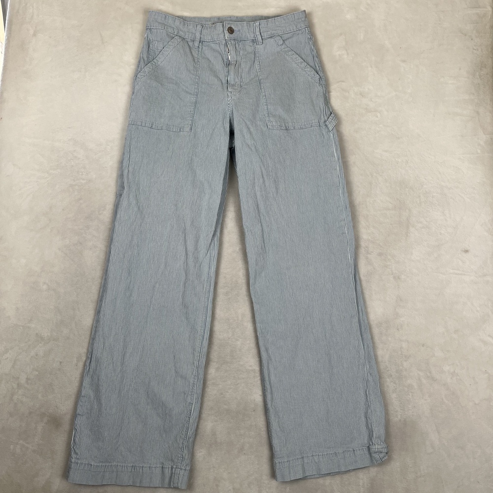 American Eagle Super High-Rise Baggy Wide Leg Jeans Womens 10 Long Stripe Denim